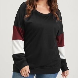 NWT!Black round neck, super soft, striped long sleeve sweatshirt 12 Large